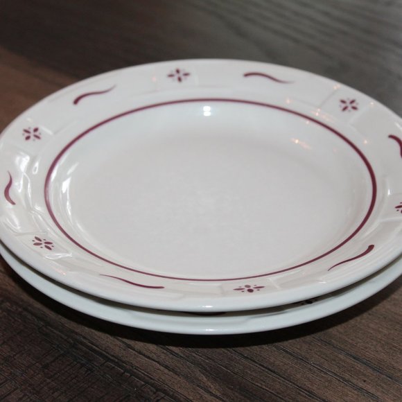 Longaberger Bread Plates Set of 2 Ivory with Red Accents Woven Traditions USA - Picture 2 of 5